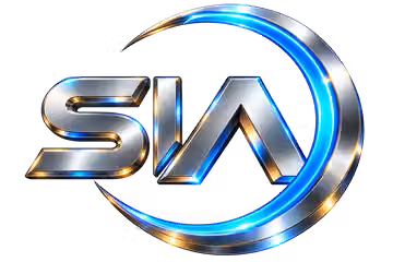 Official SIA logo with metallic silver letters and illuminated blue crescent